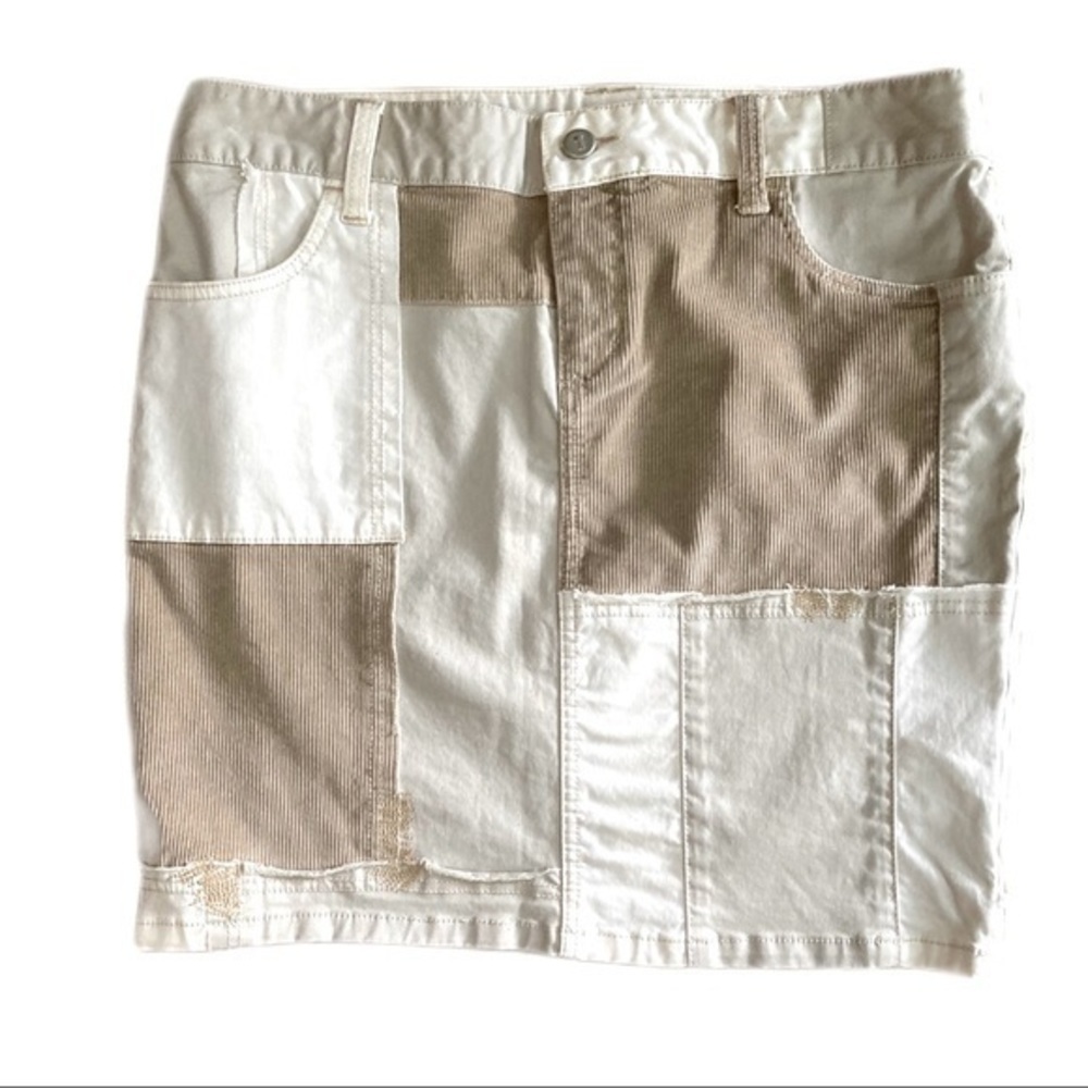 Anthropologie pilcro corduroy patch skirt tan brown boho distressed waist 29